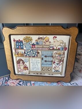 Vintage Cottage Core Wood Framed Counted Cross-Stitched Farmhouse Hebrews 13:9